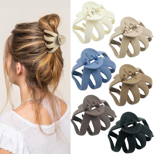 6 Pcs Hair Claw Clips for Women, 2.8" Medium Non-Slip Octopus Jumbo Hair Accessories (Multi-colors) | Strong Hold Hair Clips for Thin to Medium Thick Hair, Non-Slip Durable Medium Octopus Claw Clips - color: Neutral