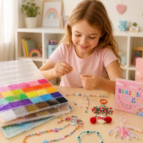5200 Pcs 3mm Glass Seed Beads for Jewelry Bracelet Making Kit, Small Beads Friendship Bracelet Kit, DIY Art Craft Girls Gifts Mixed Colors - color: Mixed Colors