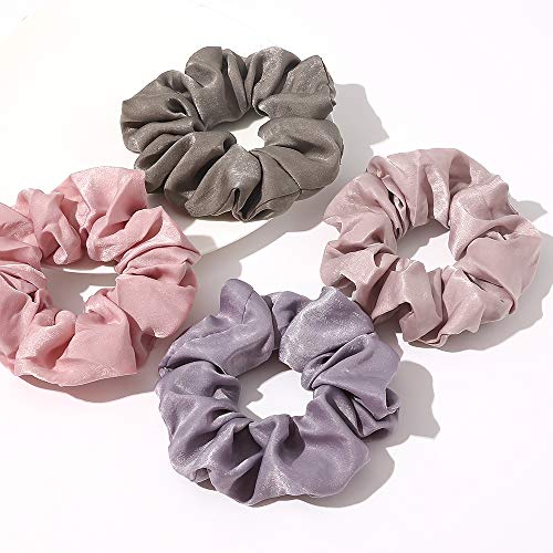 Ivyu Silk Satin Scrunchies - No Crease Hair Ties for Women, Thick Hair Ponytail Holders with Soft Elastic Bands - color: Gray Pink Light Pink Light Purple
