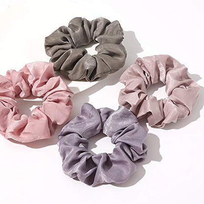 Ivyu Silk Satin Scrunchies - No Crease Hair Ties for Women, Thick Hair Ponytail Holders with Soft Elastic Bands - color: Gray Pink Light Pink Light Purple