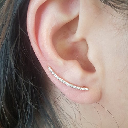 Dazzlingrock Round White Natural Diamond Crawler Climber Earrings | 0.18 Ctw | Women - color: Yellow Gold, size: 14K - Metal Stamp