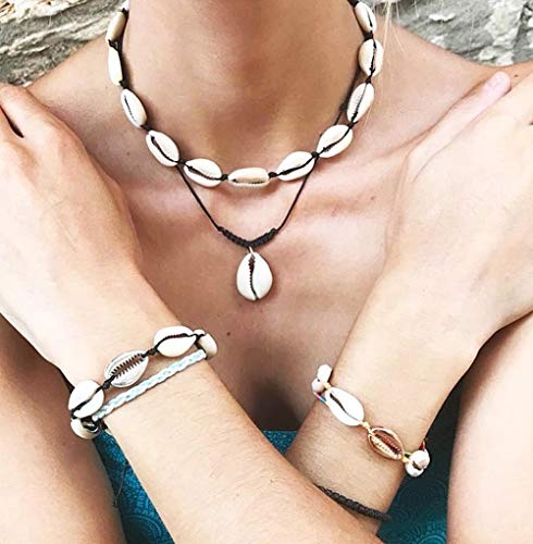 Nackiy Shell Necklace for Women, Handmade Summer Beach Jewelry Gift | Natural Sea Shell Necklace, Adjustable Collar Fit, Coastal Beach Style, Shell Starfish Charms, Lightweight Summer Jewelry - color: Beige 1