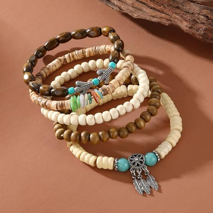 Long tiantian Boho Bracelets for Women Stackable Wooden Bracelet Western Beaded Bracelet Stack Boho Fashion Trendy Jewelry Gifts - color: A6:boho bracelets