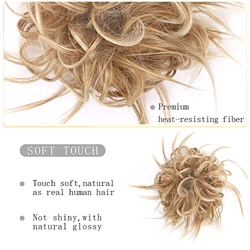 HMD Tousled Updo Messy Bun Hair Piece Ponytail Hairpieces for Women | Synthetic Hair Extension Ponytail with Elastic Rubber Band, Updo Hairpiece Hair Bun Scrunchies for Women Daily Party - color: 27T613(Honey Blonde Mix Bleach Blonde)