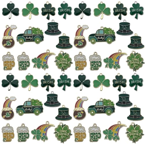 Youdiyla 24pcs Alloy enamel Irish Saint Patrick Festival set Pendant Jewelry Making DIY Keychain Earrings Pendant Various Design Charms for Jewelry Making Bracelets Necklace (SN1096) - color: SN1096