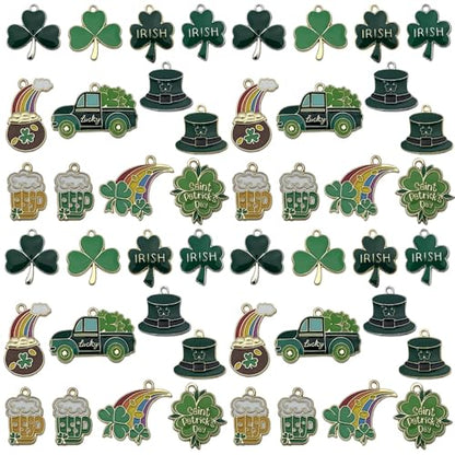 Youdiyla 24pcs Alloy enamel Irish Saint Patrick Festival set Pendant Jewelry Making DIY Keychain Earrings Pendant Various Design Charms for Jewelry Making Bracelets Necklace (SN1096) - color: SN1096