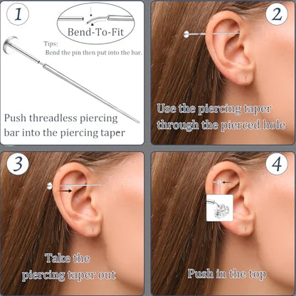 Piercing Taper Ball Grabber Tool Stainless Steel Nose Ear Piercing Kits | Nose Septum Eyebow Helix Conch Tragus Daith Piercing Jewelry Changing Tool,14G 16G 18G 20G Flat Back Earrings Applicator Tool - style: 20G Piercing Taper