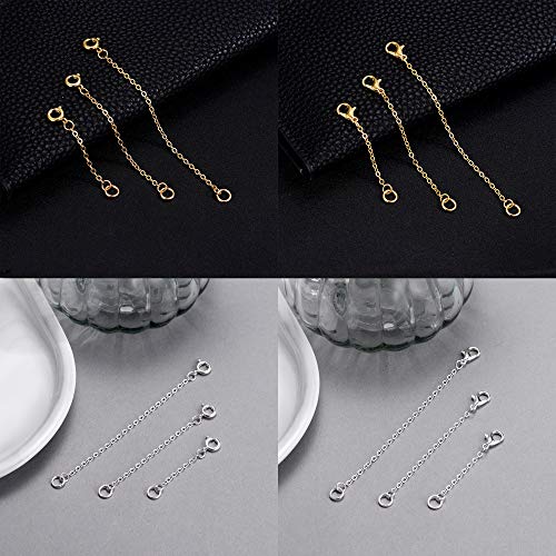 Softones 12-18Pcs Ankle Bracelets Extenders-Extension for Womens Jewelry(1 2 3 Inch),with Lobster Clasp and O-Clasp from Gold Silver Rose Gold - color: A:6-Lobster clasp 6-O-clasp
