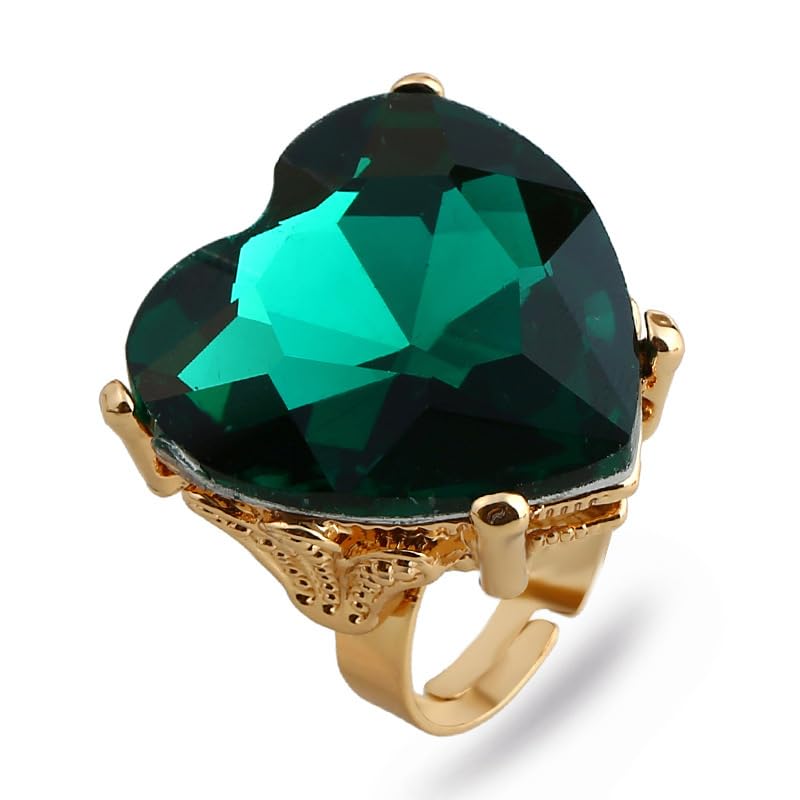 Mnyixsi Fashion Multi Color Big Crystal Heart Ring for Women, Open Adjustable Design Colorful Thick Heart Wedding Statement Ring, Shiny CZ Crystal Love Romantic Engagement Promise Ring Style 3 - color: Style 3