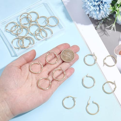 Beebeecraft 1 Box 12 Pairs Small Round Hoop Earrings 18K Gold Plated Stainless Steel Gold Ring Hoops 25mm Circle French Decorative Chunky Jewelry Earring Rings for Women Ear Piercing Jewelry DIY Decor - size: 25x2mm