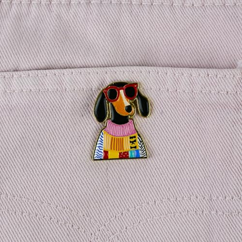Cute Dachshund in Sweater With Sunglasses Enamel Pin For Wienie Mom, Kawaii Wiener Dog Lover Pin Brooch, Cool Dachshund Sweater Brooch Badge, Doxie Dog Mom Gift, Cute Sausage Puppy Lapel Badges For Animal Lover Pet Owner, Cozy Wiener Puppy Accessory