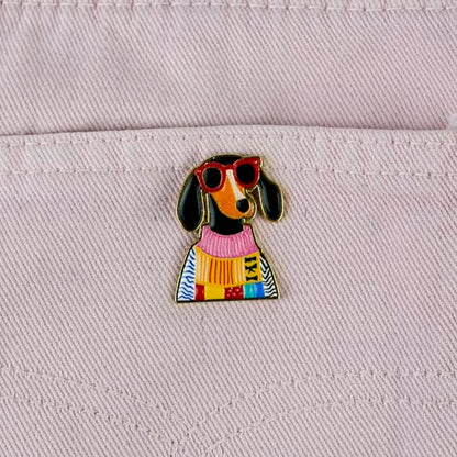 Cute Dachshund in Sweater With Sunglasses Enamel Pin For Wienie Mom, Kawaii Wiener Dog Lover Pin Brooch, Cool Dachshund Sweater Brooch Badge, Doxie Dog Mom Gift, Cute Sausage Puppy Lapel Badges For Animal Lover Pet Owner, Cozy Wiener Puppy Accessory