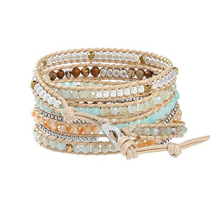 Plumiss Women Boho Handmade Natural Stone Crystal Leather Bead Wrap Bracelets Collection - style: White Stylish 5W