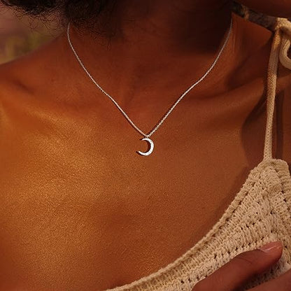 Fettero Pendant Necklace Gold Choker Layered Coin Open Karma Circle Full New Crescent Moon 14K Gold Plated Simple Dainty Necklaces for Women Jewelry Gift - style: Crescent Moon Sliver
