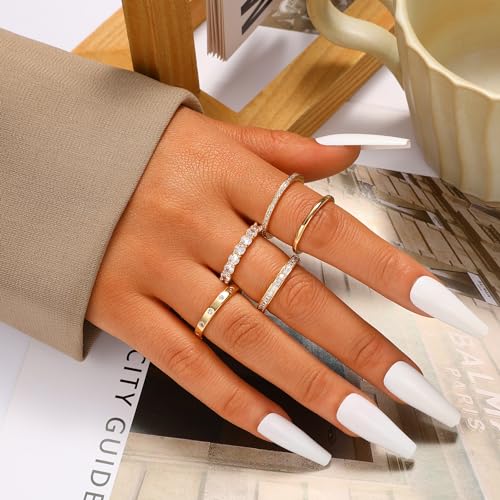 Gold Rings for Women Non Tarnish, 14k Gold Plated Dainty Stacking Cubic Zirconia Thumb Rings, Gold Knuckle Women Rings Set Jewelry Size 5-10 - color: gold-1