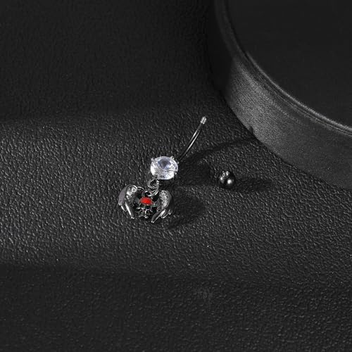 14G Surgical Stainless Steel Dangle Belly Button Rings for Women Belly Ring Dangling Piercing Jewelry CZ Snake lizard Skull Spider bat Halloween Party Punk Rock - style: Winged Skull