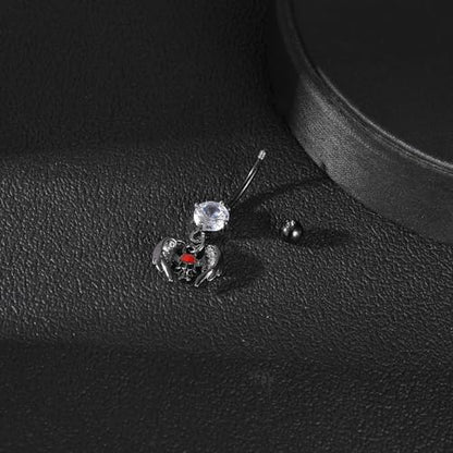 14G Surgical Stainless Steel Dangle Belly Button Rings for Women Belly Ring Dangling Piercing Jewelry CZ Snake lizard Skull Spider bat Halloween Party Punk Rock - style: Winged Skull