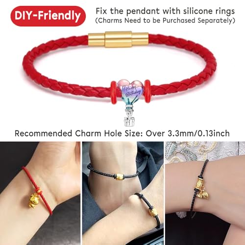 SEEDRILL Red Bracelets for Women Adjustable Charm Bracelet Braided Leather & 316L Stainless Steel with 18k Gold Plated Lucky Bracelets for Women, Red Pink Black String Bracelet Gifts for Women - color: Pink