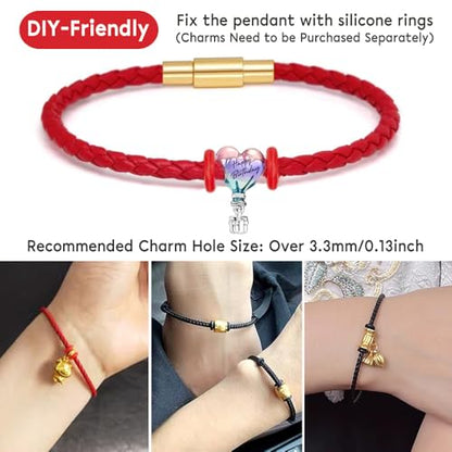 SEEDRILL Red Bracelets for Women Adjustable Charm Bracelet Braided Leather & 316L Stainless Steel with 18k Gold Plated Lucky Bracelets for Women, Red Pink Black String Bracelet Gifts for Women - color: Red