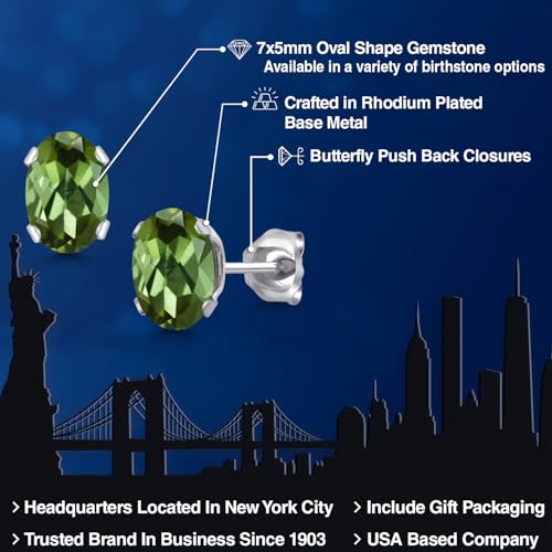 Gem Stone King Oval Gemstone Birthstone Stud Earrings for Women Men | Oval Cut 7X5MM | Fine Jewelry Gifts for Mom Dad Wife Him Her - style: Green Tourmaline, October