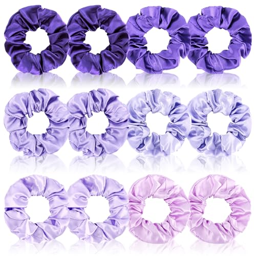 Cubaco 12 Pieces Satin Hair Scrunchies Elastic Hair Bobbles Scrunchy Hair Ties Ponytail Holder Hair Ties, Purple Lovers - color: Purple