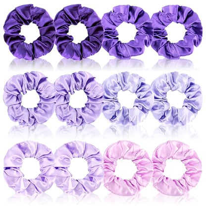 Cubaco 12 Pieces Satin Hair Scrunchies Elastic Hair Bobbles Scrunchy Hair Ties Ponytail Holder Hair Ties, Purple Lovers - color: Purple