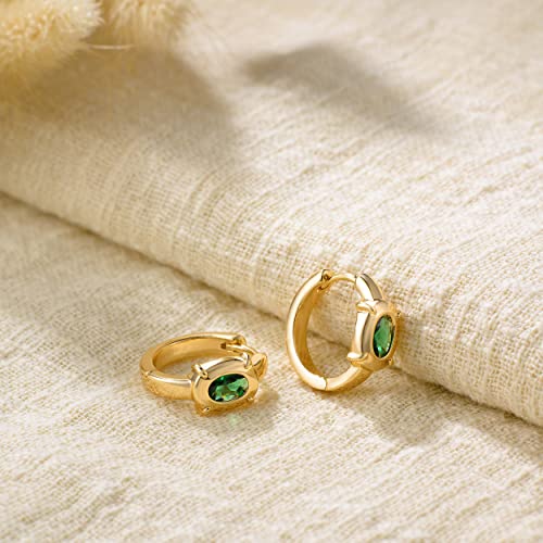 Cubic Zirconia Huggie Earrings 14k Gold Plated Tiny Earrings Small Huggie Hoop Earrings Simple Lightweight Hoops Gift for Women - color: Green zircon