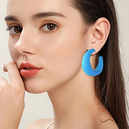 Acrylic Resin Earrings 70s 80s Colorful Hoop Earrings C Shape Trendy Chunky Cute Candy Earrings Jewelry for Women - color: Light Blue