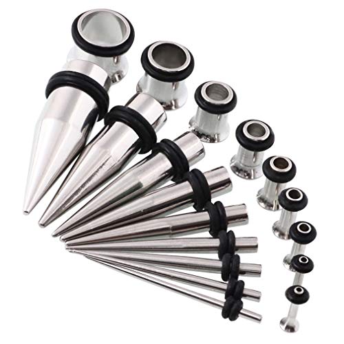 36pcs Ear Stretching Kit 14G-00G Surgical Steel Tapers Tunnels Gauges Set for Starter Women and Men Expanders Body Piercing Jewelry - color: Rose Goldtone…