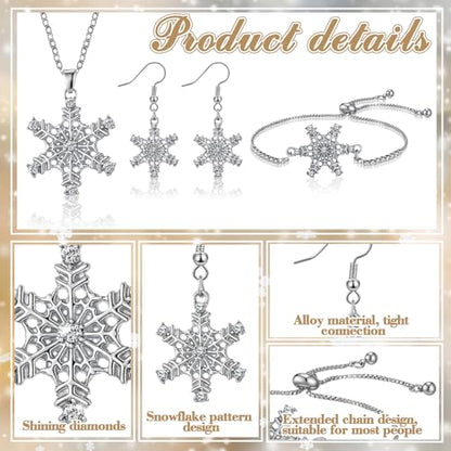 3 Pcs Heart Bow Snow Jewelry Set | Heart Necklace with Bracelet Earring, Snow Jewelry Set for Women, Bow Charms Toggle Gifts - color: Silver, style: Snow
