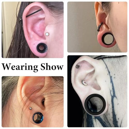 12G-25mm Double Flared Gauges Tunnels Stretching Kit 316L Surgical Steel Ear Gauges Plugs Earring Lobe flesh Tunnel Gauge Stretcher Silver Black Gold Color Tone - color: Black, size: 6g/4g/2g/0g/00g/12mm/14mm