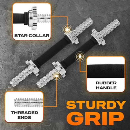 Yes4All Threaded Dumbbell Handles, Adjustable Dumbbell Bar Pair, 14/16/18/24-Inch Sizes, Fits 1" or 1.15" Plates, Non-Slip Grip, Secure Star-Lock Collars - color: 14" - Chrome & Rubber - Silver