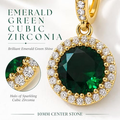 14K Gold Plated Hoop Dangle Earrings for Women, Hypoallergenic Colorful Cubic Zirconia Drop Earrings, Lightweight Huggie Earrings for Women - color: Gold/Emerald Green