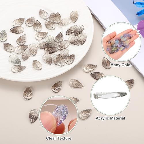 PATIKIL Leaf Beads, 50Pcs Crystal Translucent Czech Glass Beads for DIY Jewelry Making Bracelets Necklace, Gradient Grey - color: Gradient Grey