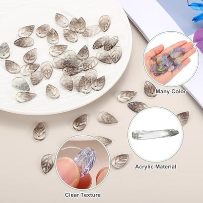 PATIKIL Leaf Beads, 50Pcs Crystal Translucent Czech Glass Beads for DIY Jewelry Making Bracelets Necklace, Gradient Grey - color: Gradient Grey