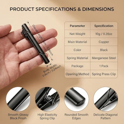 Erioctry Mens Stainless Steel Tie Clips Minimalist Necktie Tie Bar Clasp Clip Clamp Pins Best Gift For Men Business Party Wedding Best Gift and Daily Life - color: Black