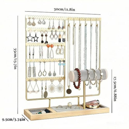 Jewelry Organizer Earring Holder Organizer,6 Tier Jewelry Holder Bracelet Holder Necklace Holder with 6 Hooks,Jewelry Stand for Bracelet, Necklaces, Earrings, Rings, Watches,Gold
