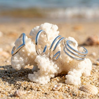 4Pcs Sterling Silver Plated Minimalist Toe Rings Set for Women Adjustable Open Band Summer Beach Foot Jewelry