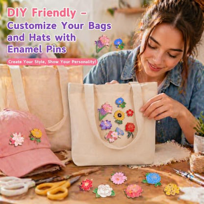 Giegxin 40 Pcs Flower Enamel Pins for Backpacks Floral Lapel Pins Bulk Cute Wildflower Rose Spring Sunflower Tulip Lily Hydrangeas Brooch for Women Mothers Teachers Nurse Gifts - style: Floral