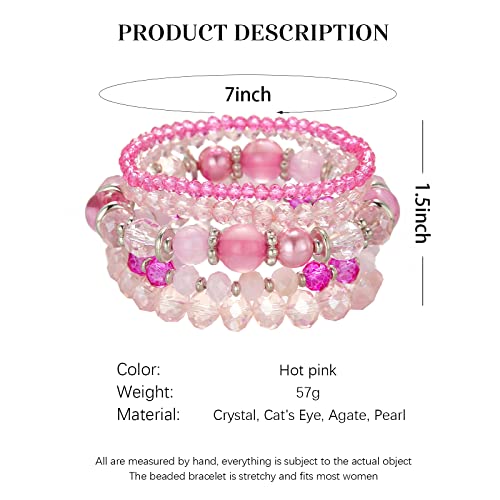 Noessla Beaded Boho Stretch Bracelet Colorful Stackable Crystal Beads Bracelets Trendy Costume Jewelry Mothers Day Gifts for Women - color: 21-Hot pink