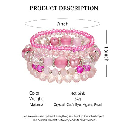 Noessla Beaded Boho Stretch Bracelet Colorful Stackable Crystal Beads Bracelets Trendy Costume Jewelry Mothers Day Gifts for Women - color: 21-Hot pink