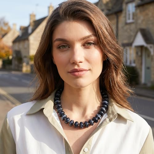 Elegance 11 designs Colorful Chunky Beaded Necklace for Women,Thick Acrylic Disc Bead Choker Statement Necklace Cute Trendy Necklaces Jewelry Gifts for Women - color: Black