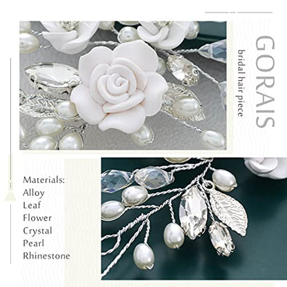 GORAIS Flower Wedding Hair Vine Pearl Bridal Hair Pieces Crystal Hair Accessories for Bride and Women - color: a-silver