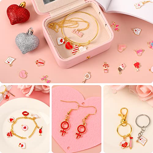 SANNIX 110Pcs Valentine's Day Charms Gold Enamel Jewelry Making Charm | Pink Pendants for Valentines Bracelet Necklace Earrings Making - style: Valentines Charms