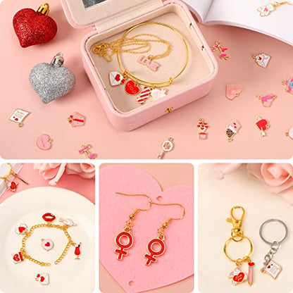 SANNIX 110Pcs Valentine's Day Charms Gold Enamel Jewelry Making Charm | Pink Pendants for Valentines Bracelet Necklace Earrings Making - style: Valentines Charms