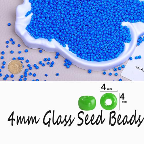 Legefo 4mm Glass Seed Beads Bulk, Blue 6/0 Small Mini Pony Seed Beads, Tiny Round Craft Bead for Bracelet Necklace Wrist Jewelry Making Beading Weaving DIY Crafts Supplies, 1000pcs - color: Blue