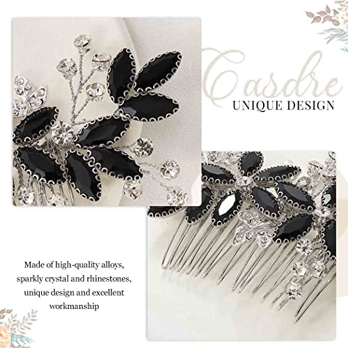 Casdre Crystal Bride Wedding Hair Comb Silver Leaf Bridal Hair Accessories Rhinestone Party Prom Hair Piece for Women and Girls (D Black) - color: D Black