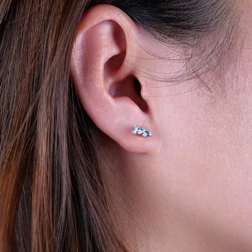 limerencia G23 Hypoallergenic 18g Flat Back Stud Earrings | F136 Implant Grade Titanium Pressfit Threadless Push Pop in Cartilage Helix Labret Lip Monroe Tragus Flat Back Piercing Studs - color: Triple Baguette Gem Silver