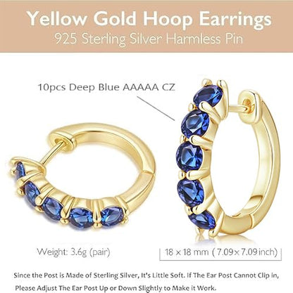Evabelle Gold Hoop Earrings for Women 14K Real Gold Plated Cubic Zirconia Diamond Hoop Earrings Huggie Hoop Earring Women Earrings Earring for Men 925 Sterling Silver Post Hypoallergenic - color: Hoops 11-Gold and Blue