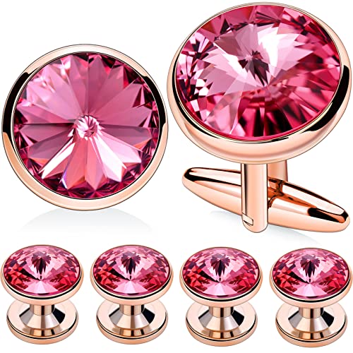HAWSON Cufflinks for Men with 4/6 pcs Shirt Studs Set, Gift Box Packed, Mens Jewelry or Accessories for Wedding, Party, Anniversary, Birthday - color: Pink(2 cufflinks & 4 studs)